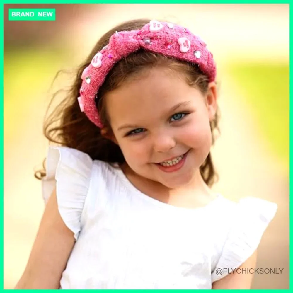 Girls Top Knot Headband with Embellishments, Non-Slip Lining, 13 Inch